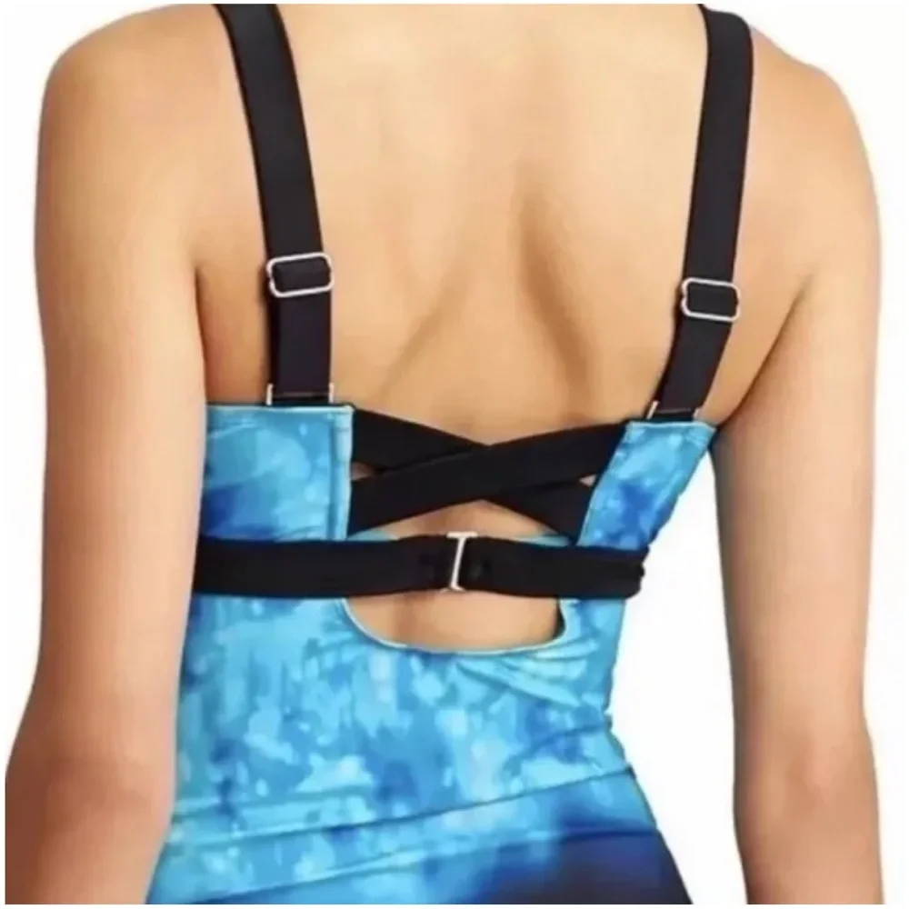 Athleta Blue Bali Pura tie dye blue tankini top &‎ Bali Dolphin Swim Bottoms SET - Picture 3 of 16